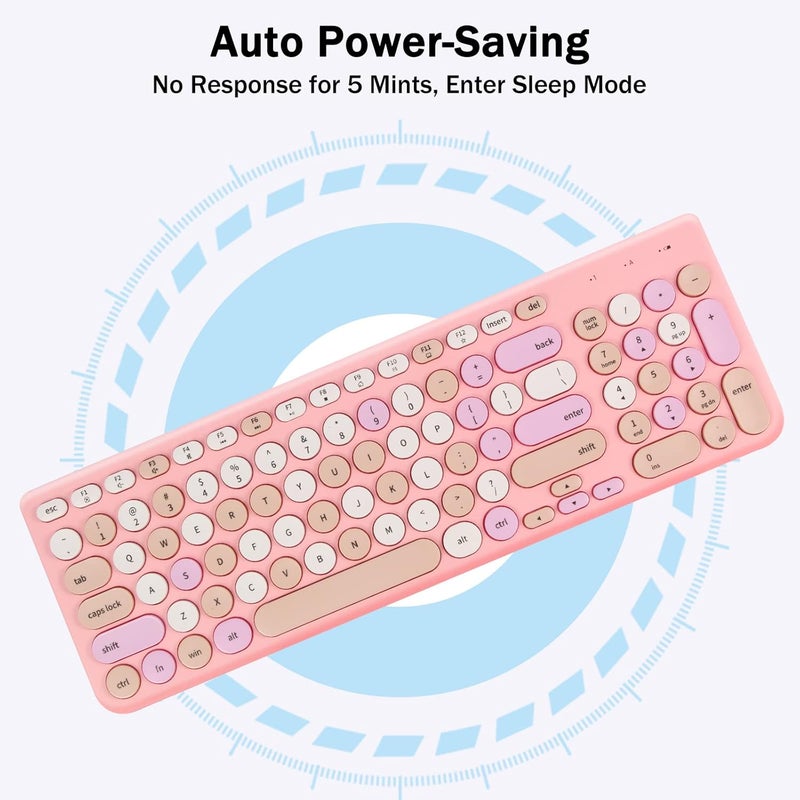 GUKJOB Wireless Keyboard and Mouse Combo, Retro Typewriter Keyboard with Round Keycaps, 2.4GHz USB Cute Wireless Keyboard Mouse for Computer, Desktop, Laptop and Computer (Pink-Colorful) - Image 3